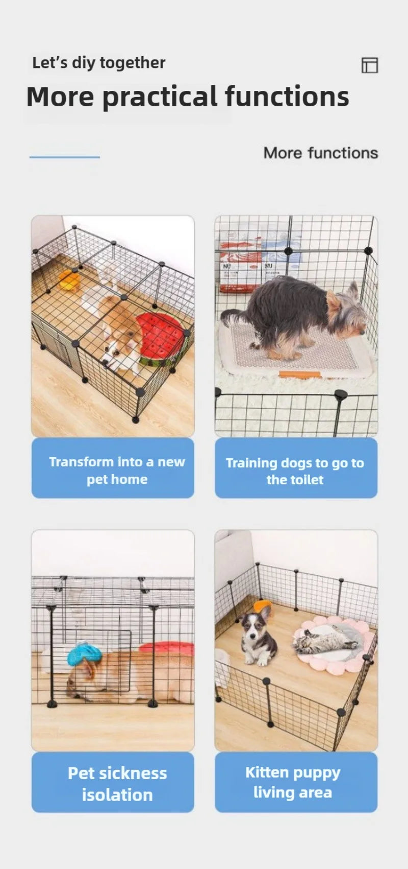 Modular Pet Fence Panels - Wire Mesh Enclosure for Small Pets