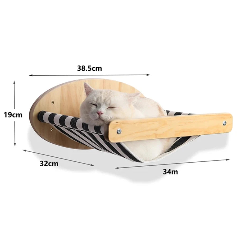 Wall Mounted Cat Climbing Ladder with Sisal Scratching Post & Hammock