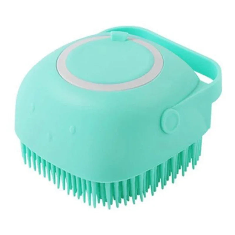 Pet Grooming Bath Massage Brush with Soap and Shampoo Dispenser Soft Silicone Bristle for Long Short Haired Dogs Cats Shower