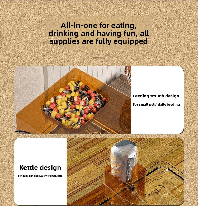 Acrylic Hamster Cage Transparent Habitat with Silent Running Wheel Large Space Enclosure for Hamster Easy-Clean Animal Home