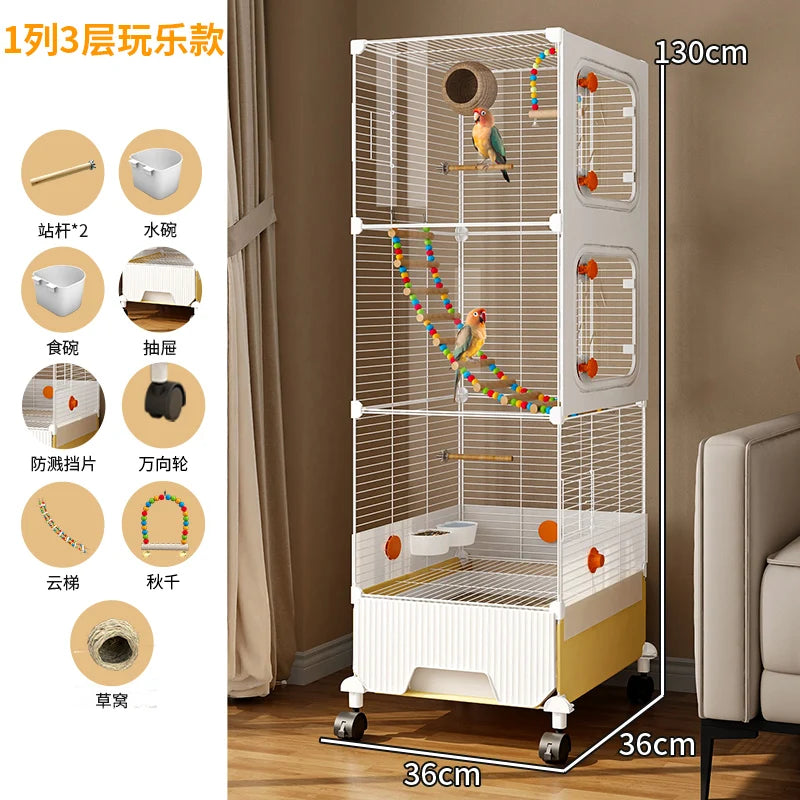 Large Parrot Cage - Anti-Scatter Design for Cockatiels, Macaws & Medium Birds