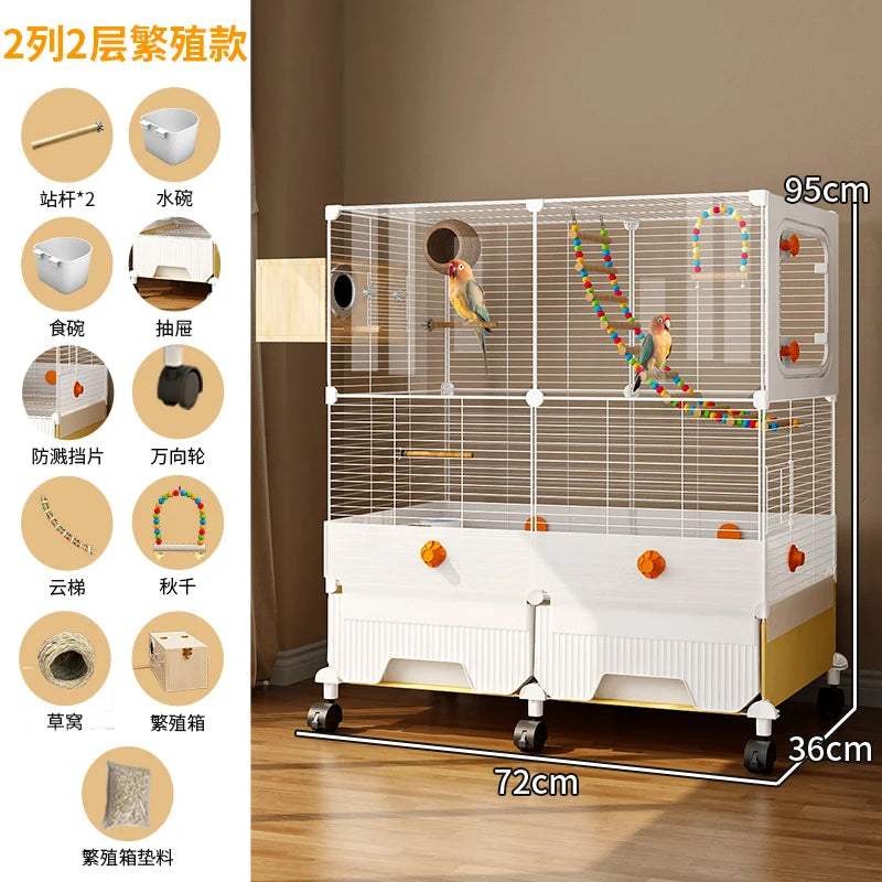 Large Parrot Cage - Anti-Scatter Design for Cockatiels, Macaws & Medium Birds