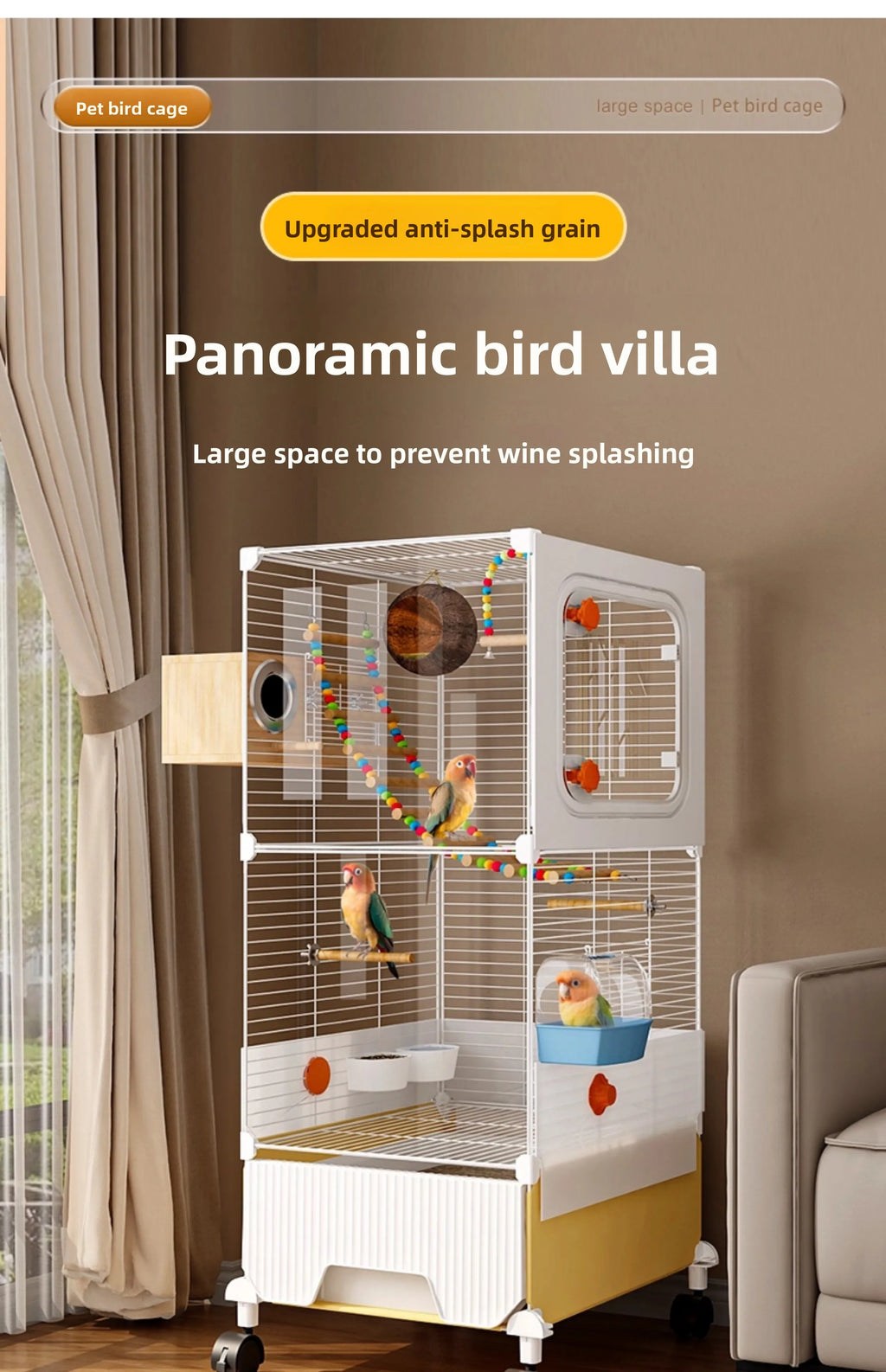 Large Parrot Cage - Anti-Scatter Design for Cockatiels, Macaws & Medium Birds