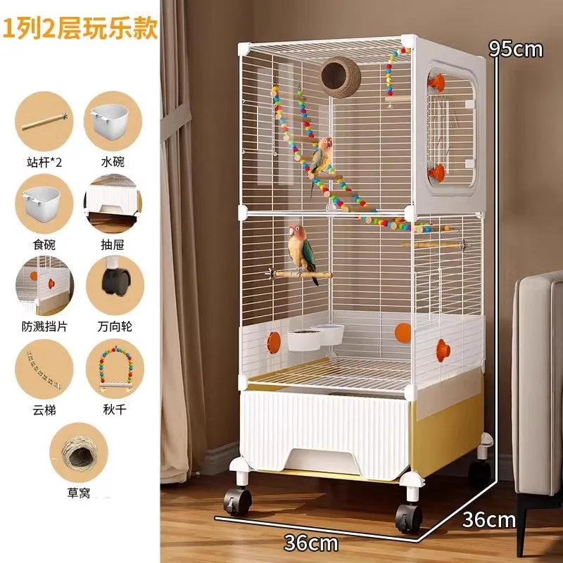 Large Parrot Cage - Anti-Scatter Design for Cockatiels, Macaws & Medium Birds