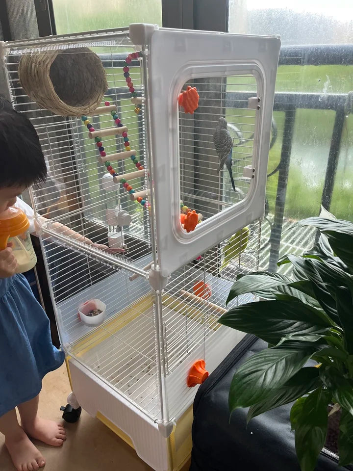 Large Parrot Cage - Anti-Scatter Design for Cockatiels, Macaws & Medium Birds