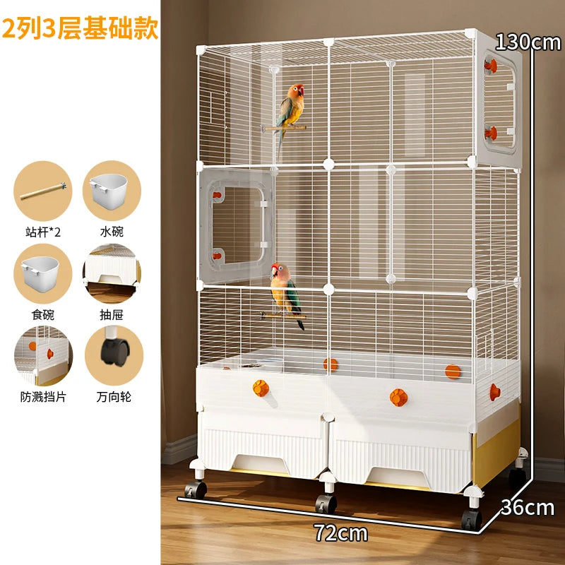 Large Parrot Cage - Anti-Scatter Design for Cockatiels, Macaws & Medium Birds