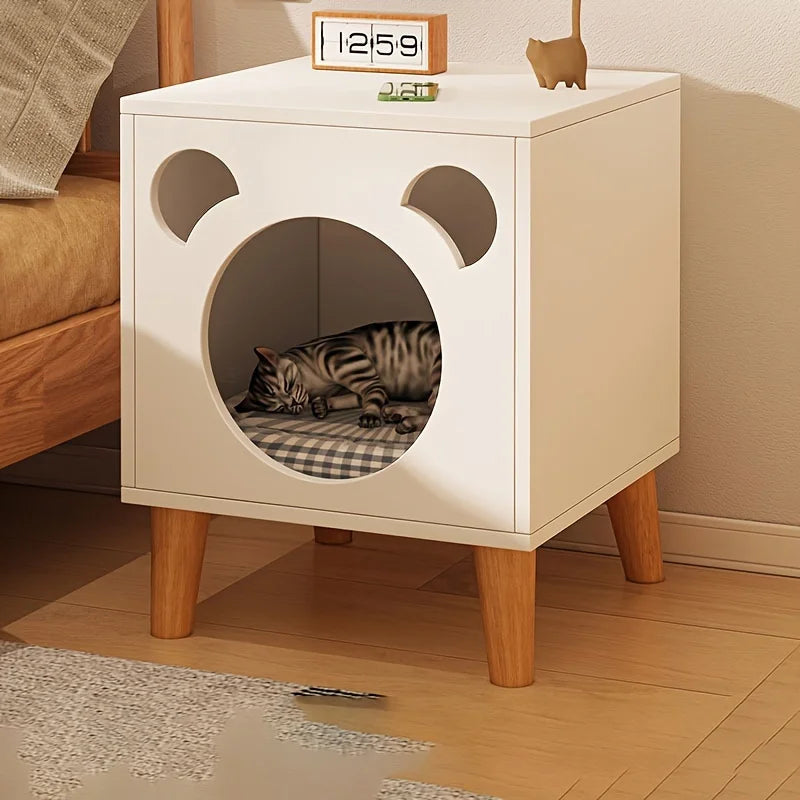 Premium Wooden Cat House Bedside Table - Multi-Functional Pet Furniture with Storag