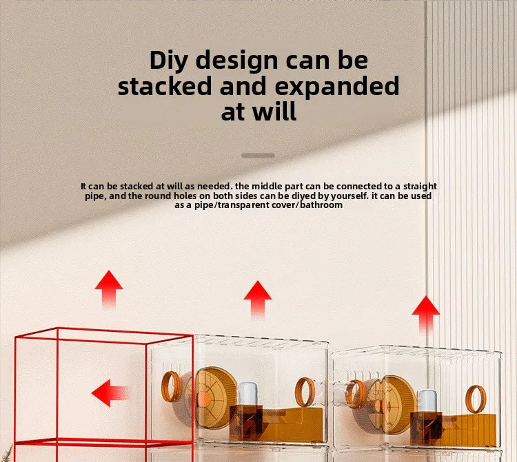 Acrylic Hamster Cage Transparent Habitat with Silent Running Wheel Large Space Enclosure for Hamster Easy-Clean Animal Home