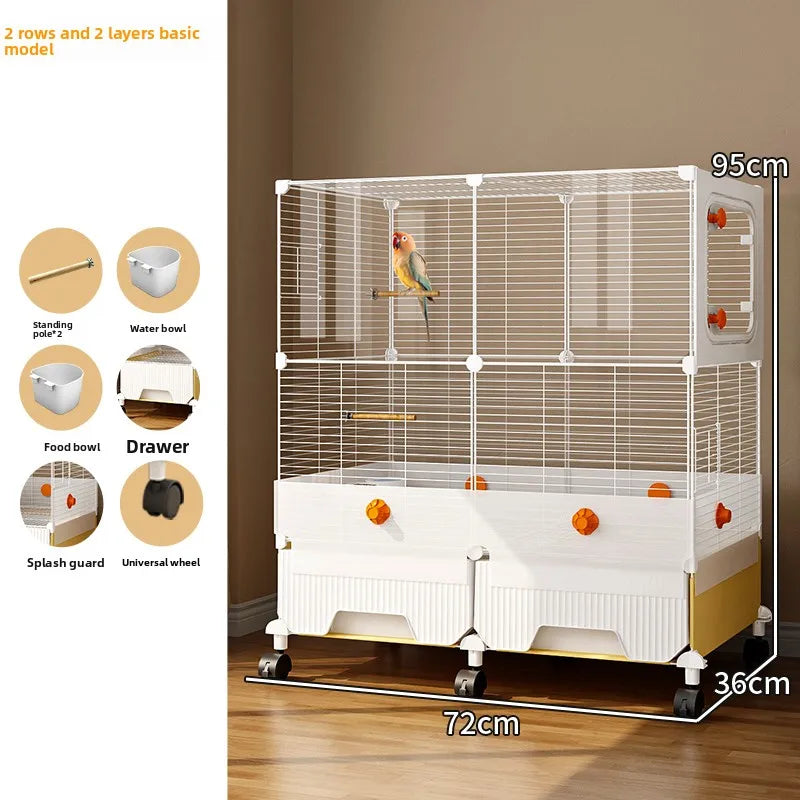 Large Parrot Cage - Anti-Scatter Design for Cockatiels, Macaws & Medium Birds