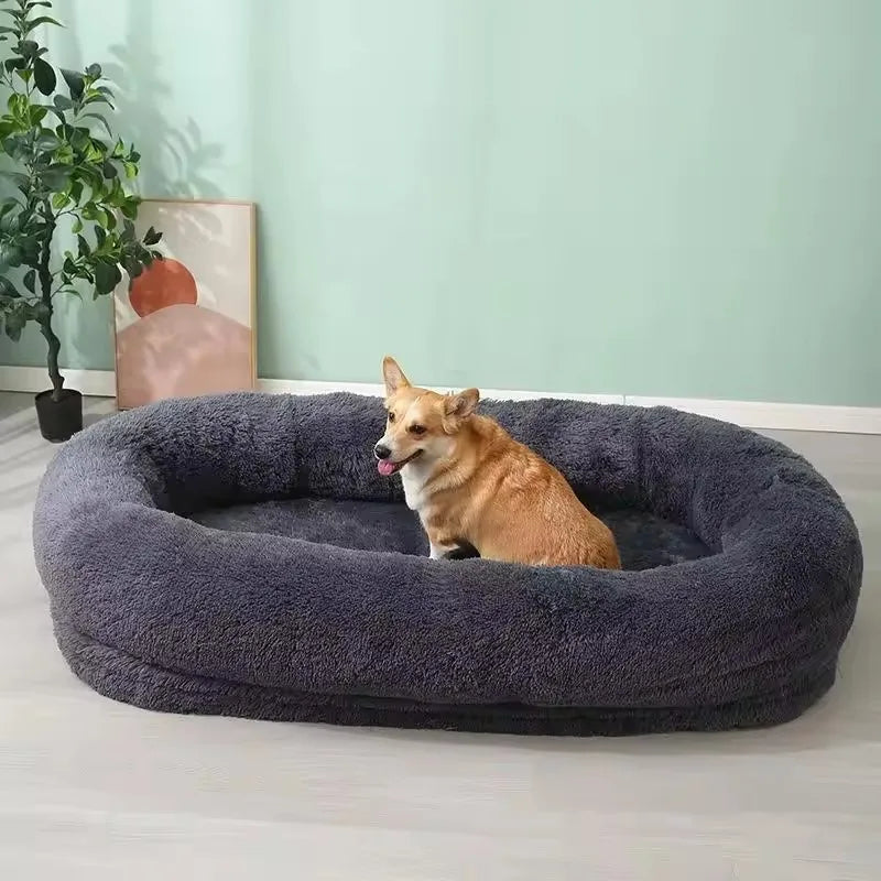 Extra Large Orthopedic Foam Dog Bed for Adults Faux Fur Material Popular Long Plush Cover for People and Giant Dogs