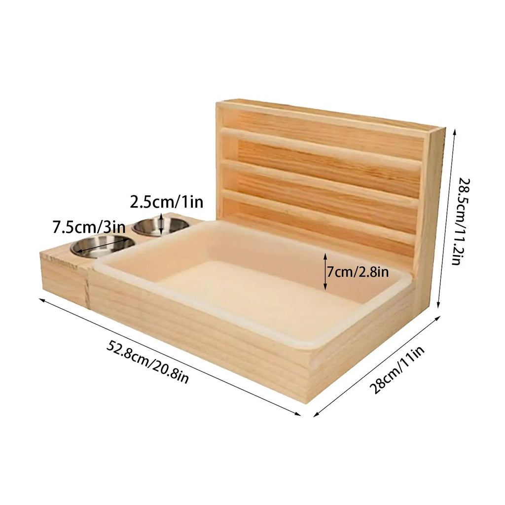 Bunny Hay Manger Food Dispenser Wooden Rabbit Hay Feeder with Litter Box Bowls Water Feeder for Bunnies Hamster Small Animals