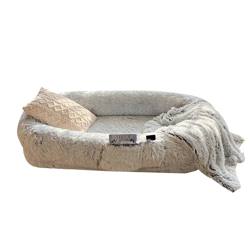 Extra Large Orthopedic Foam Dog Bed for Adults Faux Fur Material Popular Long Plush Cover for People and Giant Dogs
