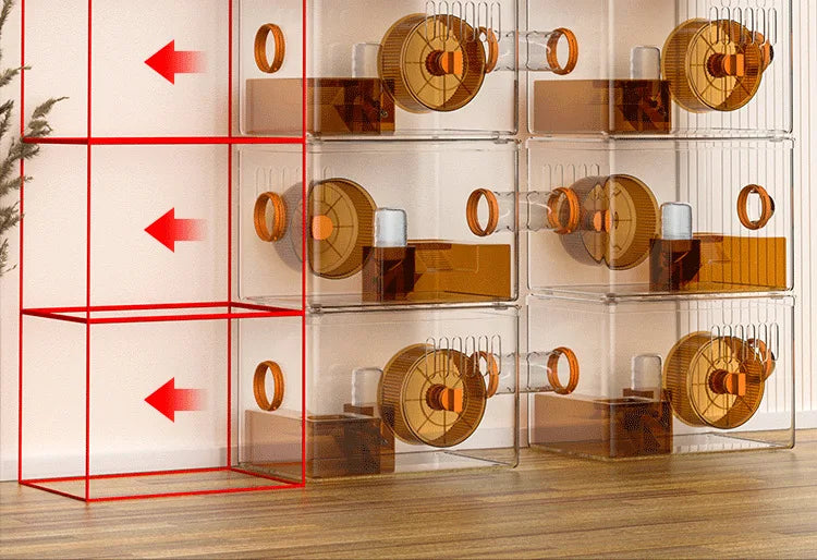 Acrylic Hamster Cage Transparent Habitat with Silent Running Wheel Large Space Enclosure for Hamster Easy-Clean Animal Home