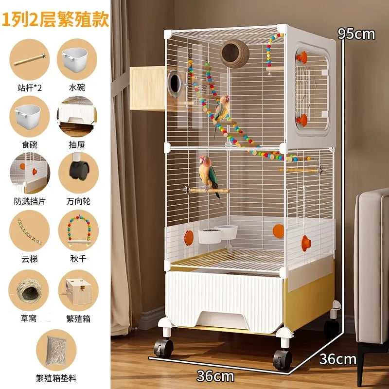 Large Parrot Cage - Anti-Scatter Design for Cockatiels, Macaws & Medium Birds