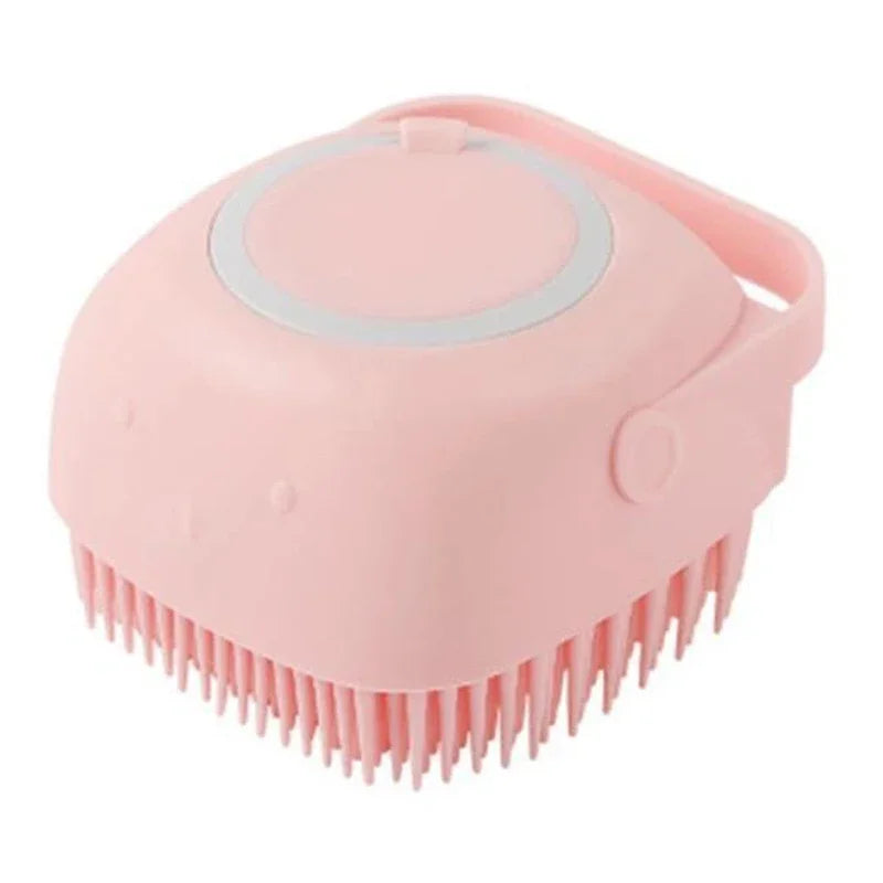 Pet Grooming Bath Massage Brush with Soap and Shampoo Dispenser Soft Silicone Bristle for Long Short Haired Dogs Cats Shower