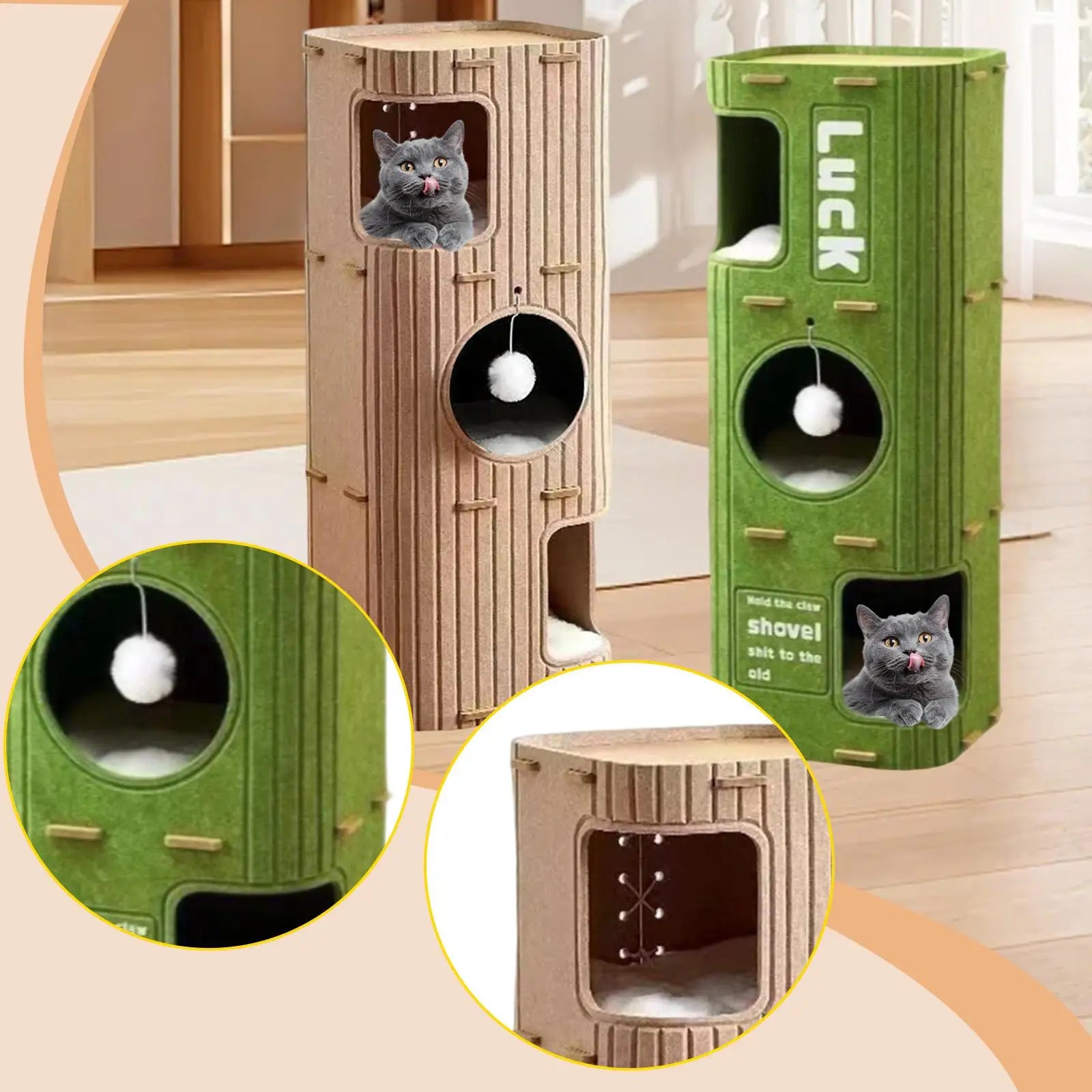 Felt Cat House Cat Tree Cute, Multipurpose, Playhouse for Indoor Cats Kittens, Play Rest Hide, Pet Supplies Hideaway