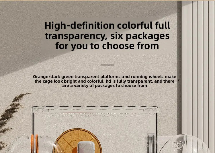 Acrylic Hamster Cage Transparent Habitat with Silent Running Wheel Large Space Enclosure for Hamster Easy-Clean Animal Home