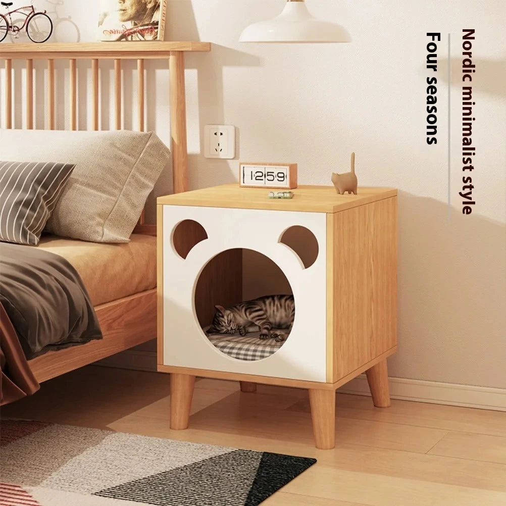 Premium Wooden Cat House Bedside Table - Multi-Functional Pet Furniture with Storag