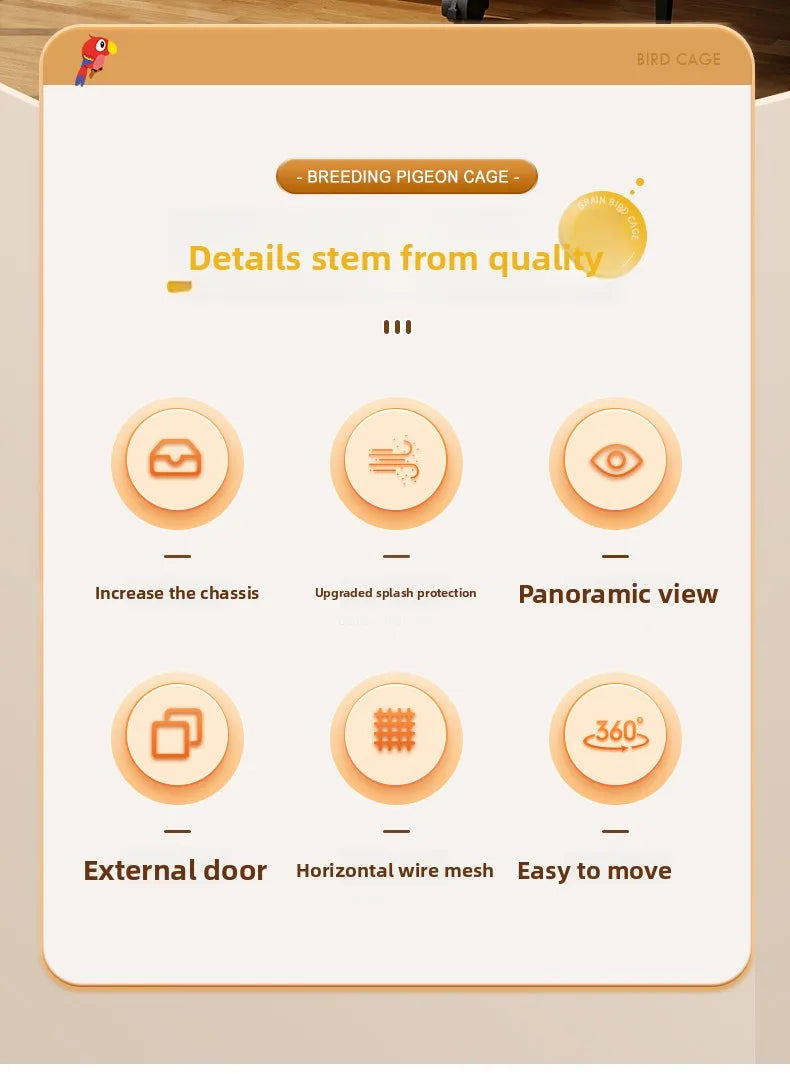 Large Parrot Cage - Anti-Scatter Design for Cockatiels, Macaws & Medium Birds