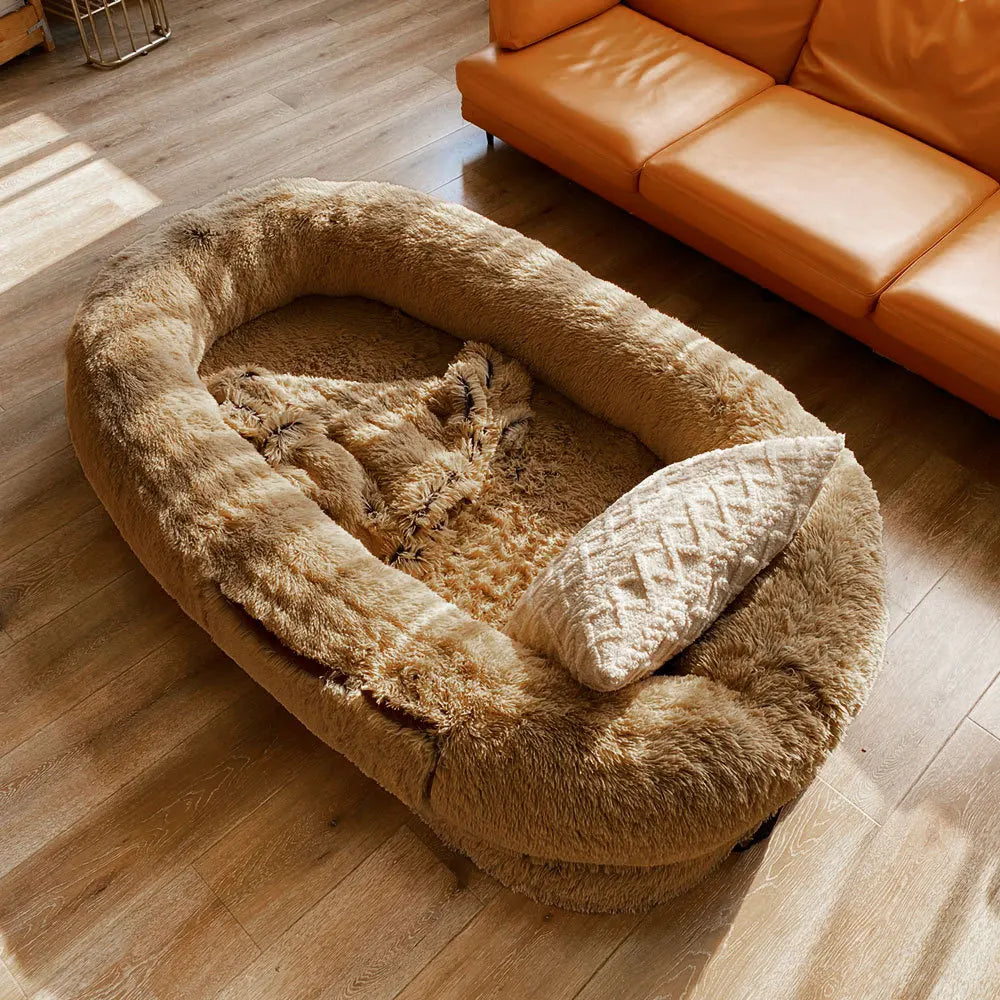 Extra Large Orthopedic Foam Dog Bed for Adults Faux Fur Material Popular Long Plush Cover for People and Giant Dogs