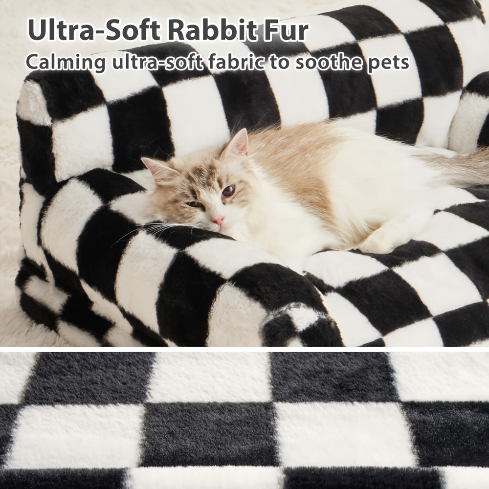 Plush Pet Sofa Bed - Black & White Checkered