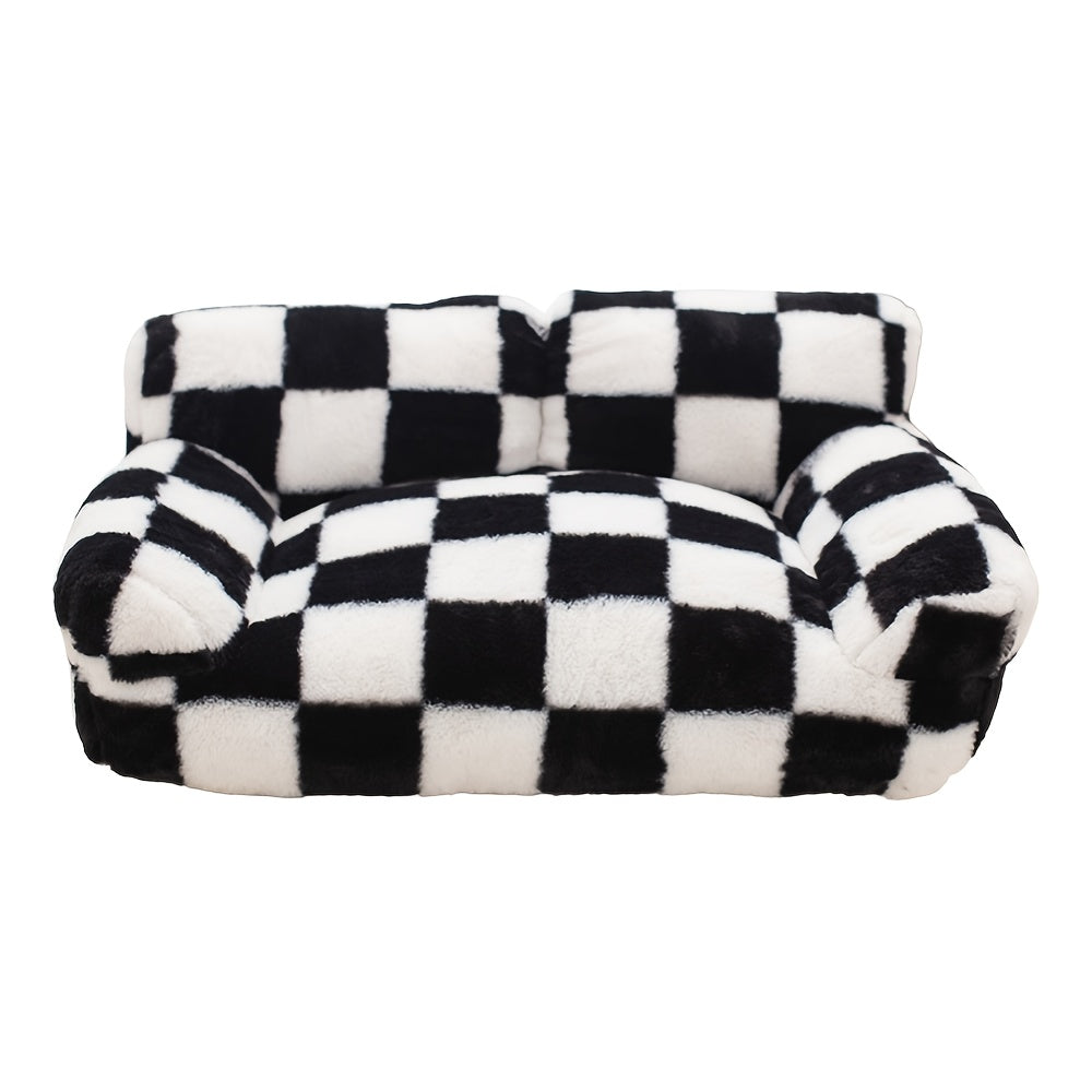 Plush Pet Sofa Bed - Black & White Checkered