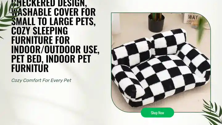 1pc Plush Pet Sofa Bed with Non-Slip Bottom - Ultra-Soft Warm Dog &amp; Cat Bed, Black &amp; White Checkered Design, Washable Cover for Small to Large Pets, Cozy Sleeping Furniture for Indoor/Outdoor Use, Pet Bed, Indoor Pet Furnitur by@Outfy