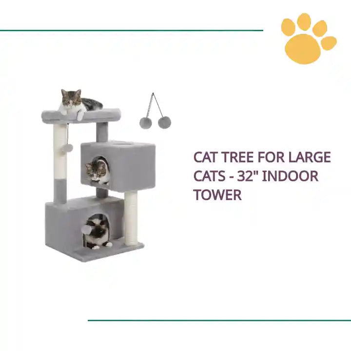 Cat Tree for Large Cats - 32" Indoor Tower by@Outfy
