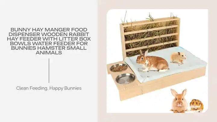 Bunny Hay Manger Food Dispenser Wooden Rabbit Hay Feeder with Litter Box Bowls Water Feeder for Bunnies Hamster Small Animals by@Outfy